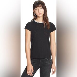 Goldie Lewinter Pima Cotton Black Slub Jersey Short Sleeve Tipped Ringer Tee S